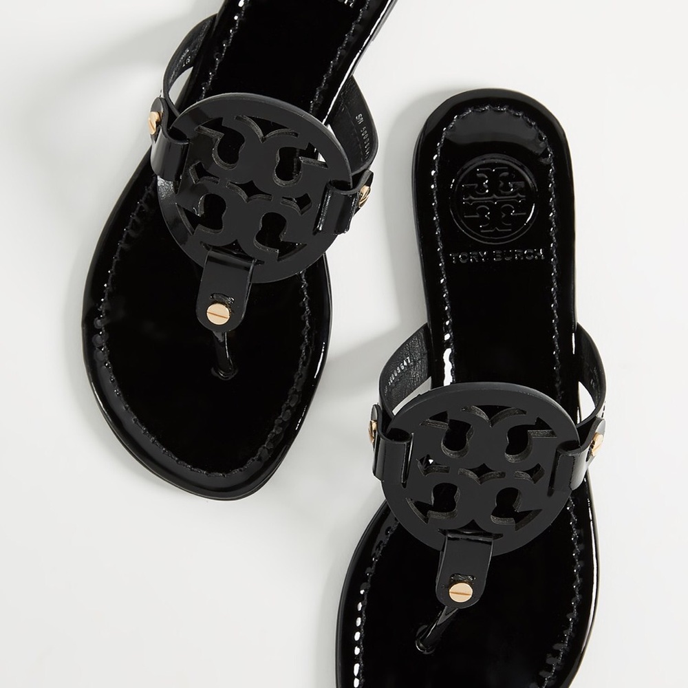 Tory Burch Miller Sandals in Black Patent Leather